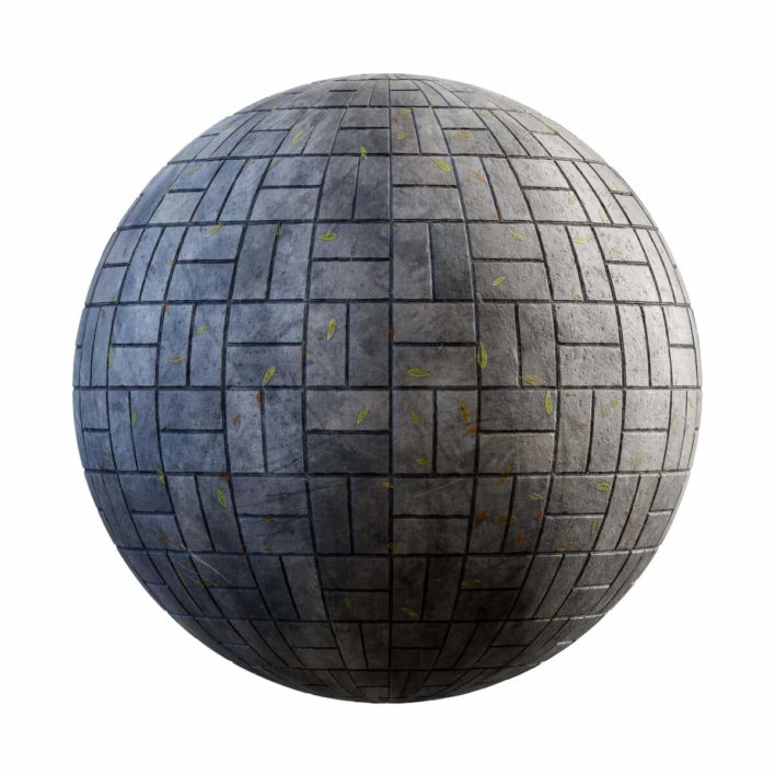 Grey Concrete Pavement with Moss PBR Texture