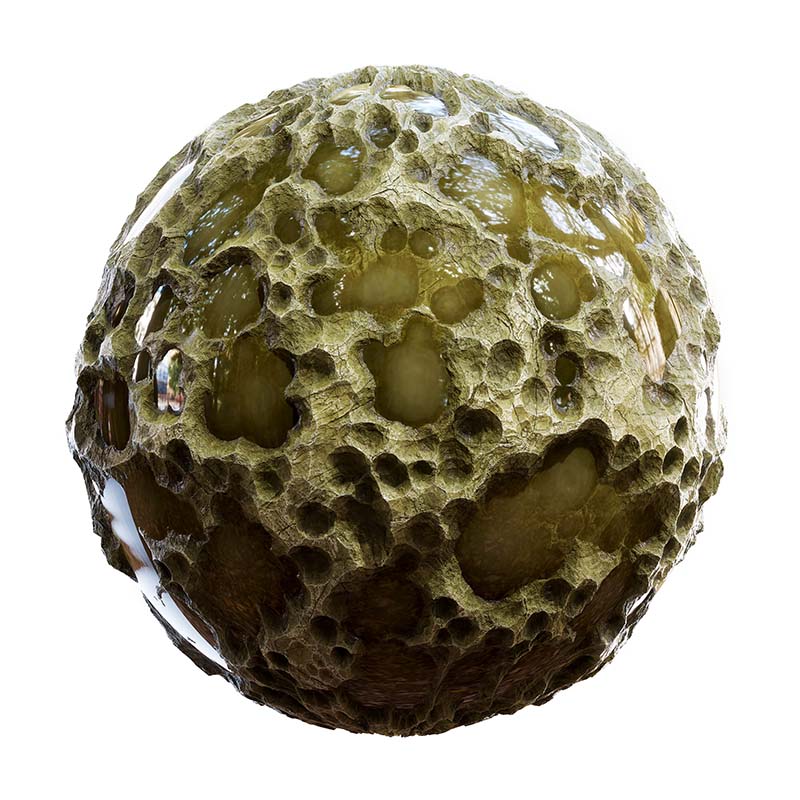 Green Porous Rock with Water PBR Texture