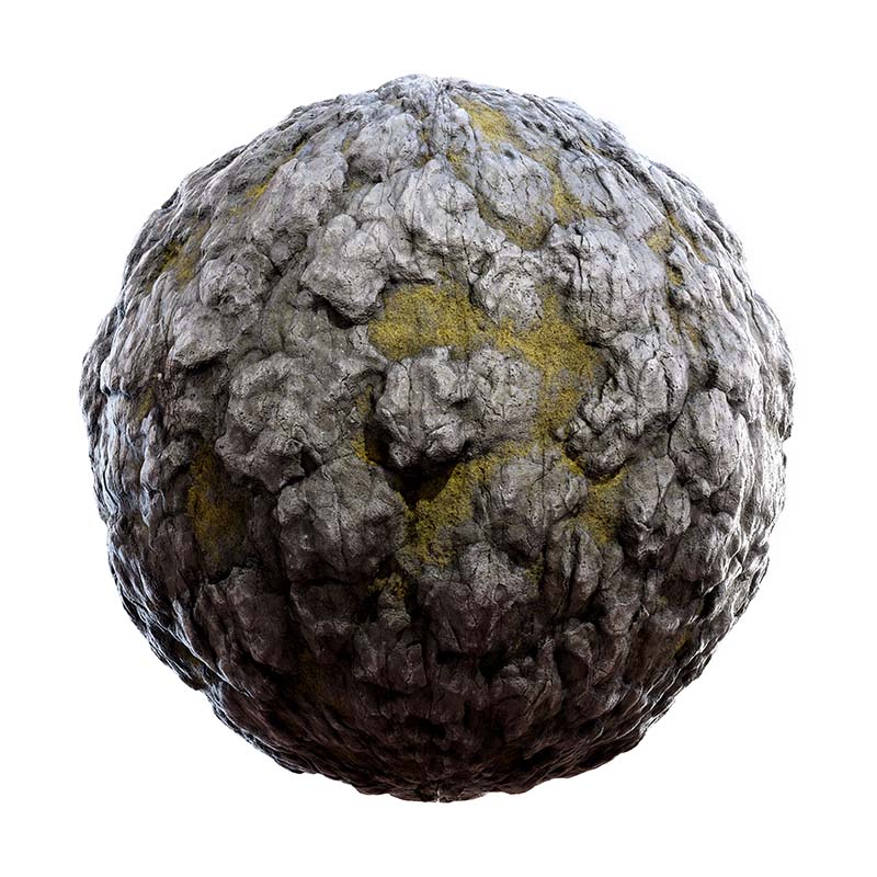 Grey Bulbous Rock with Moss PBR Texture