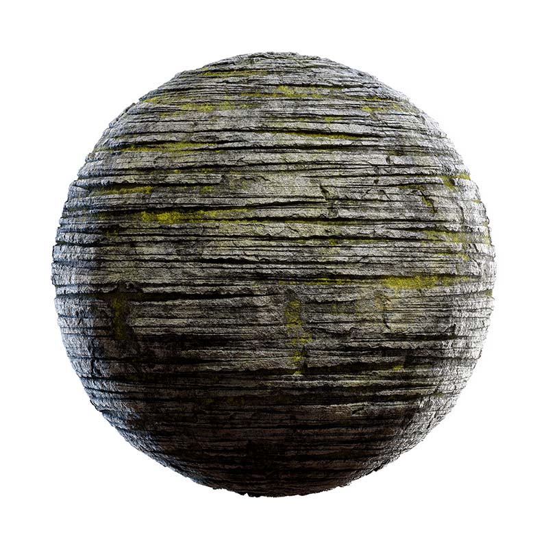 Grey Rock Wall with Moss PBR Texture