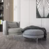 Grey Fabric Armchair with Pouf - Image 5
