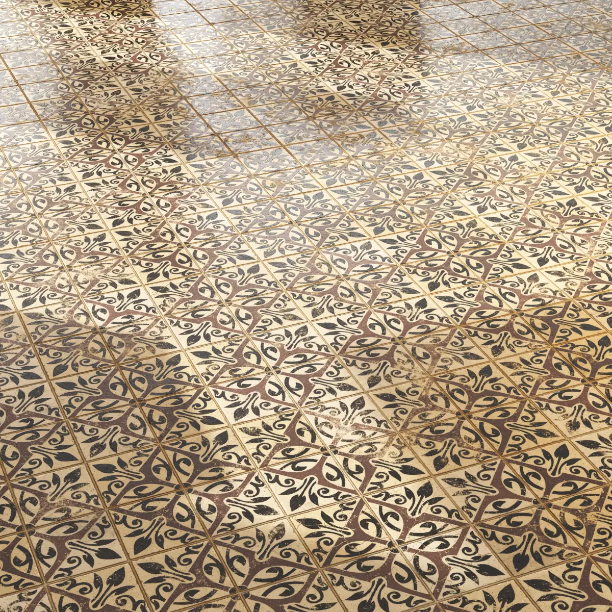 Brown Black Beige Patterned Tiles PBR Texture