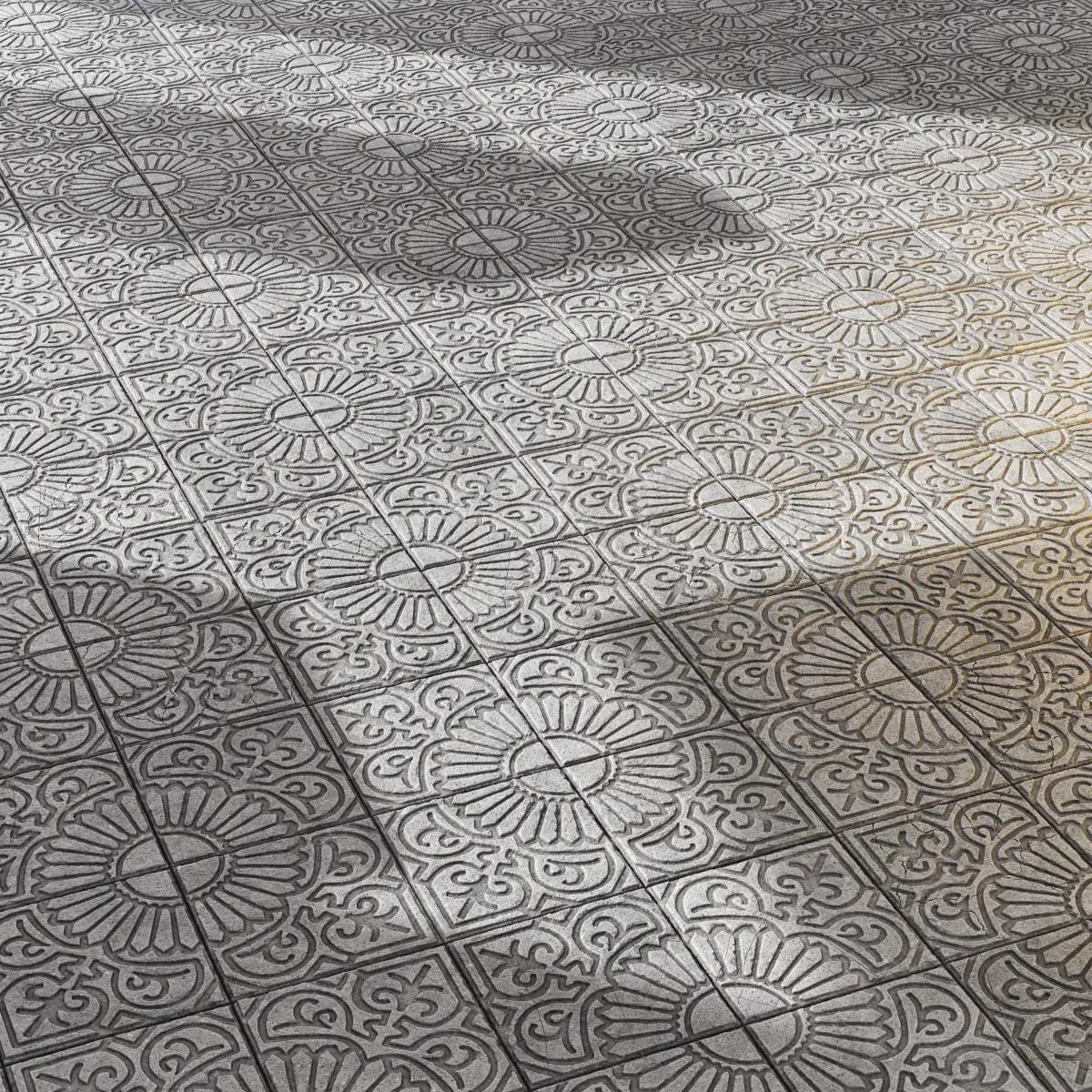 Grey Concrete Patterned Tiles PBR Texture