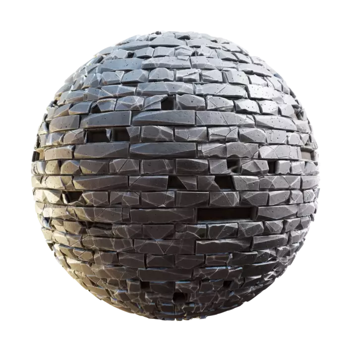 Stylized Damaged Grey Brick Wall (5876)